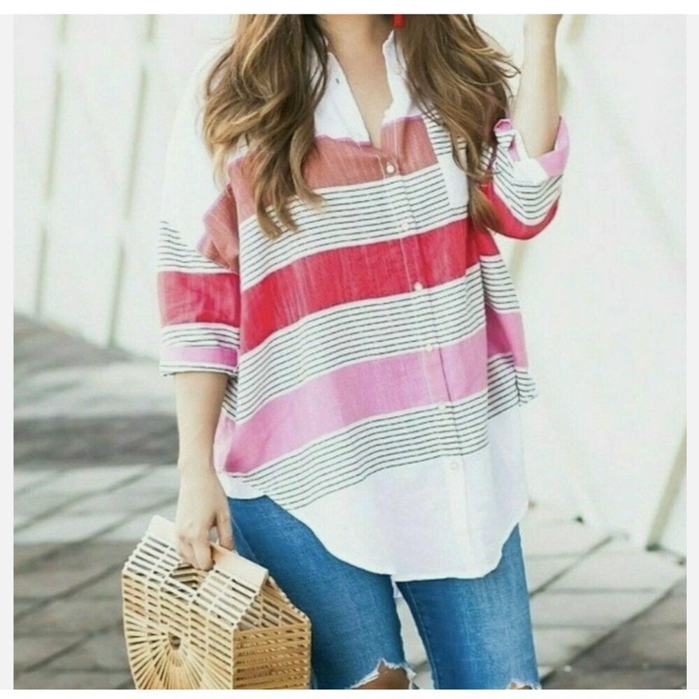 Anthropologie Holding Horses Monroe Striped Button Down Oversized Blouse